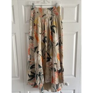 Patrons of Peace Women's Large Tan Floral Maxi Skirt High Slit Boho
